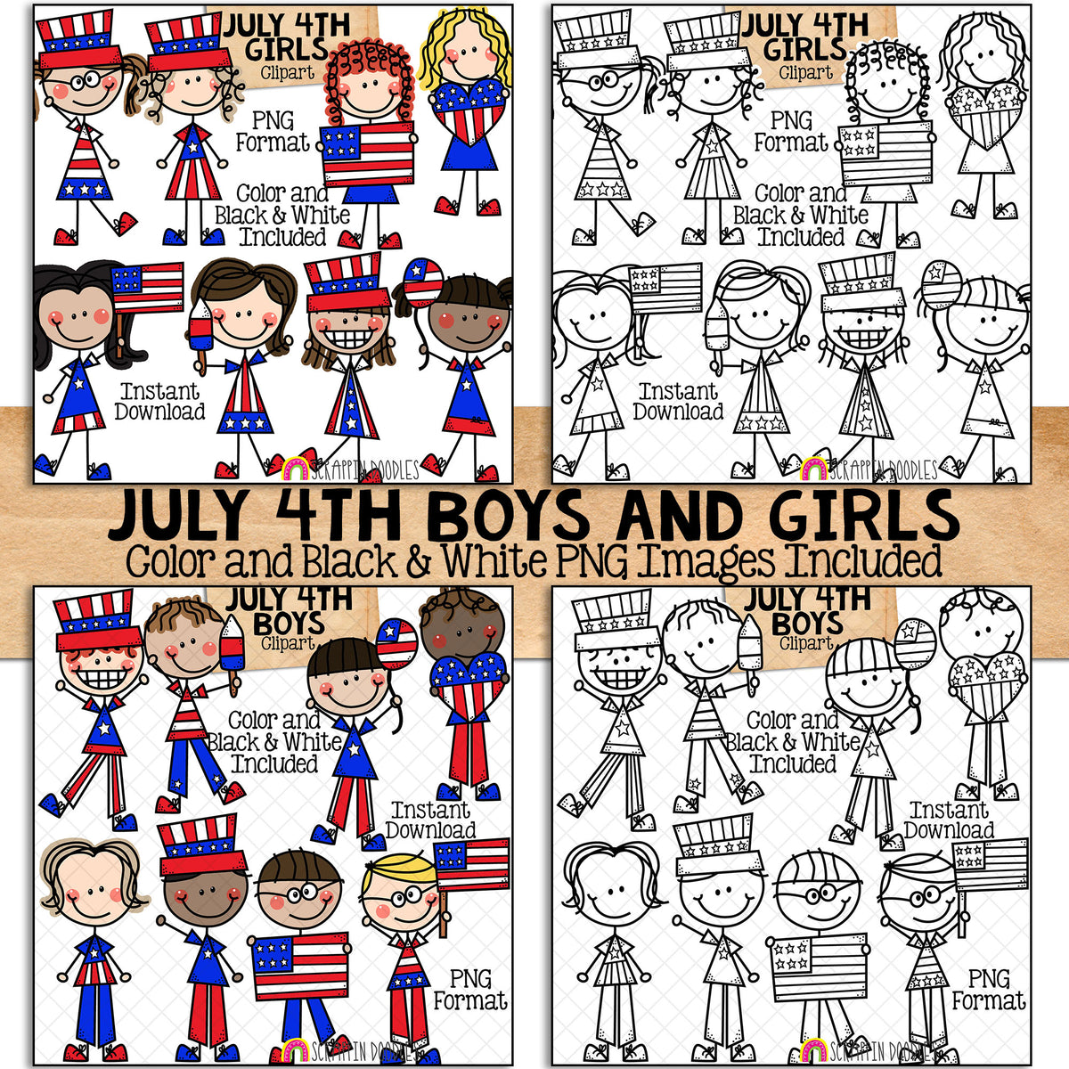 Doodle Kids Clipart Bundle - Doodle Boys and Girls Bundle 1