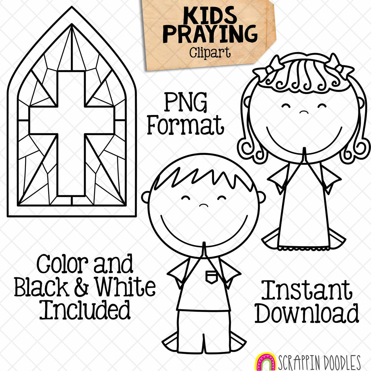 Praying ClipArt - Kids Doing Prayers - Church Windows - Pray - Christian - Commercial Use PNG - Sublimation Graphics