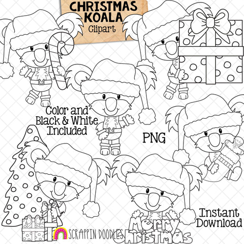 Koala ClipArt - Cute Christmas Holiday Koala Bears Graphics - Commercial Use - PNG