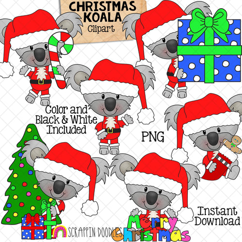 Koala ClipArt - Cute Christmas Holiday Koala Bears Graphics - Commercial Use - PNG