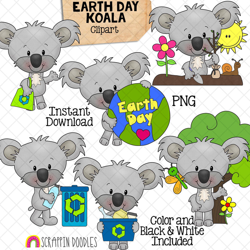 Koala ClipArt - Cute Earth Day Environment Koala Bears Graphics - Commercial Use PNG