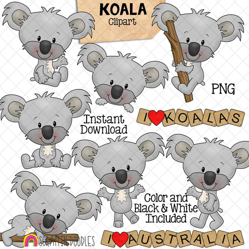 Koala ClipArt - Cute Koala Bears Posing Graphics - Commercial Use - PNG