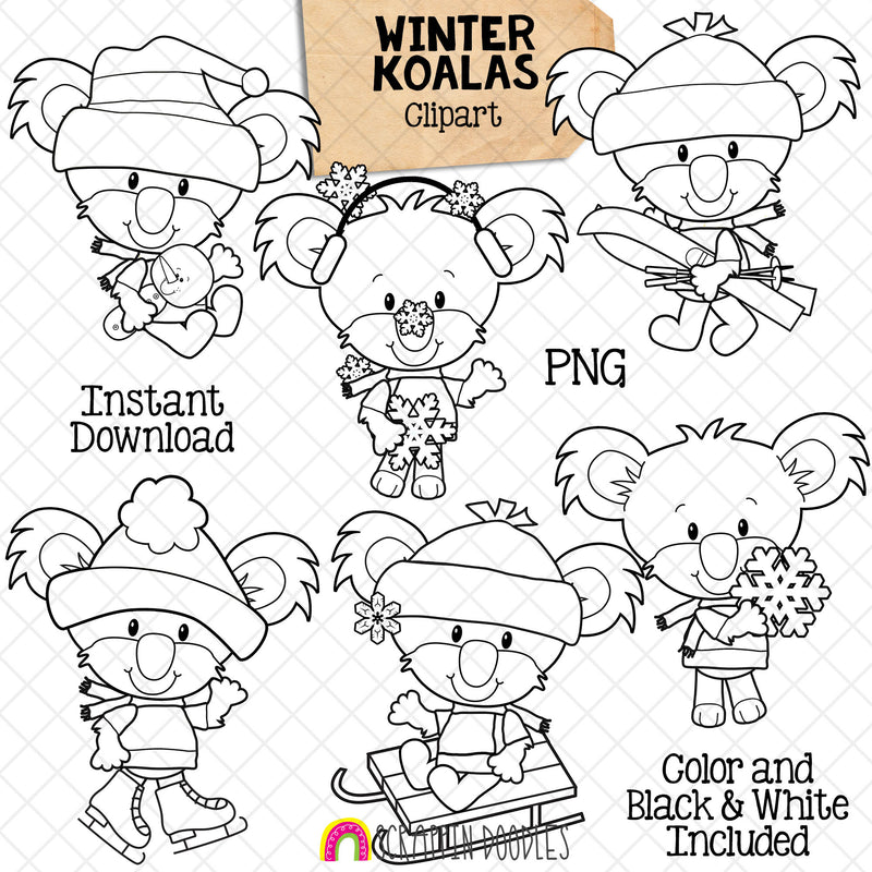 Koala ClipArt - Winter Seaonal Koala Bears Graphics - Commercial Use PNG