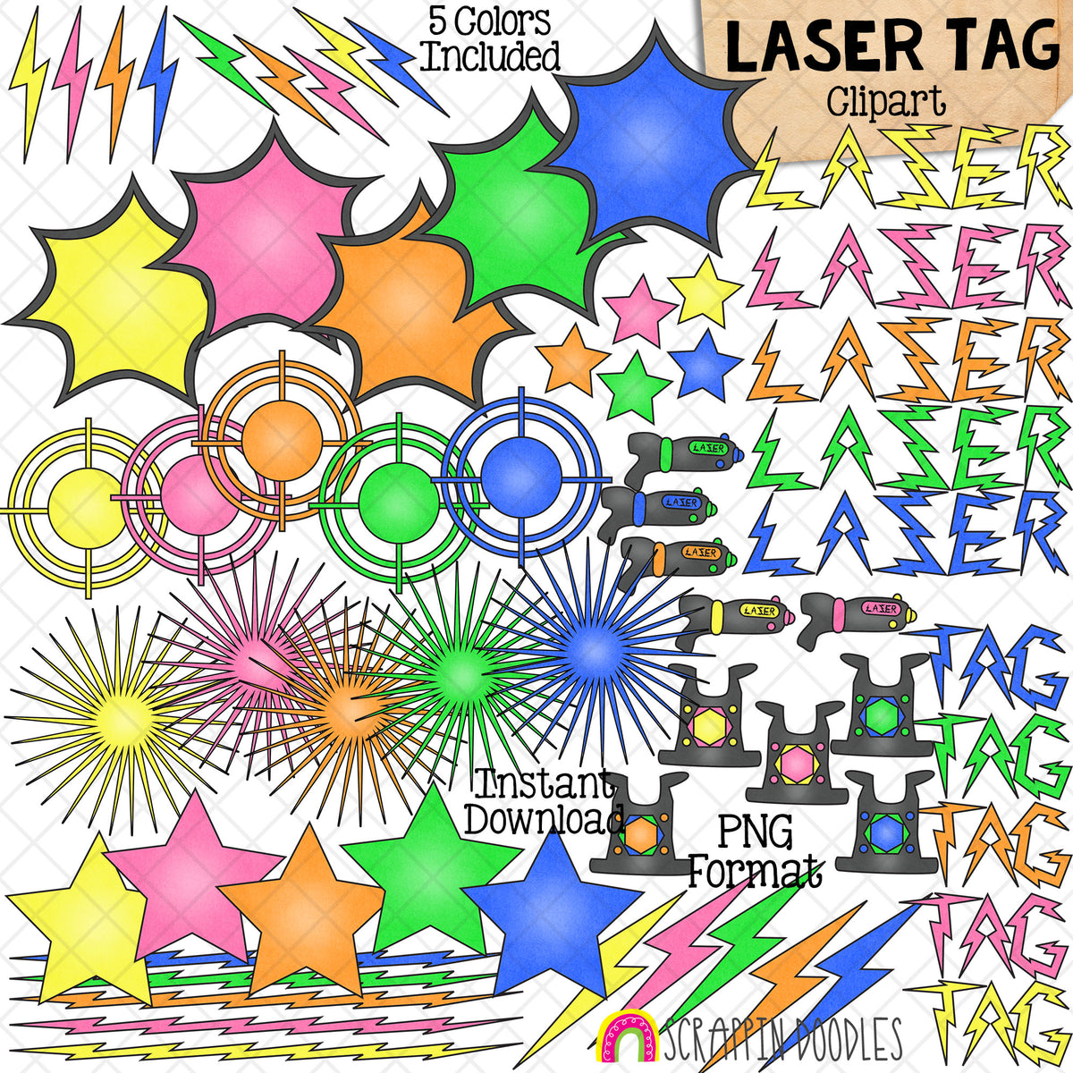 Laser Tag Clipart - Kids Playing Lazer Tag - Stick Figure Kids - Girls and Boys - Commercial Use PNG - Susie and Tommy