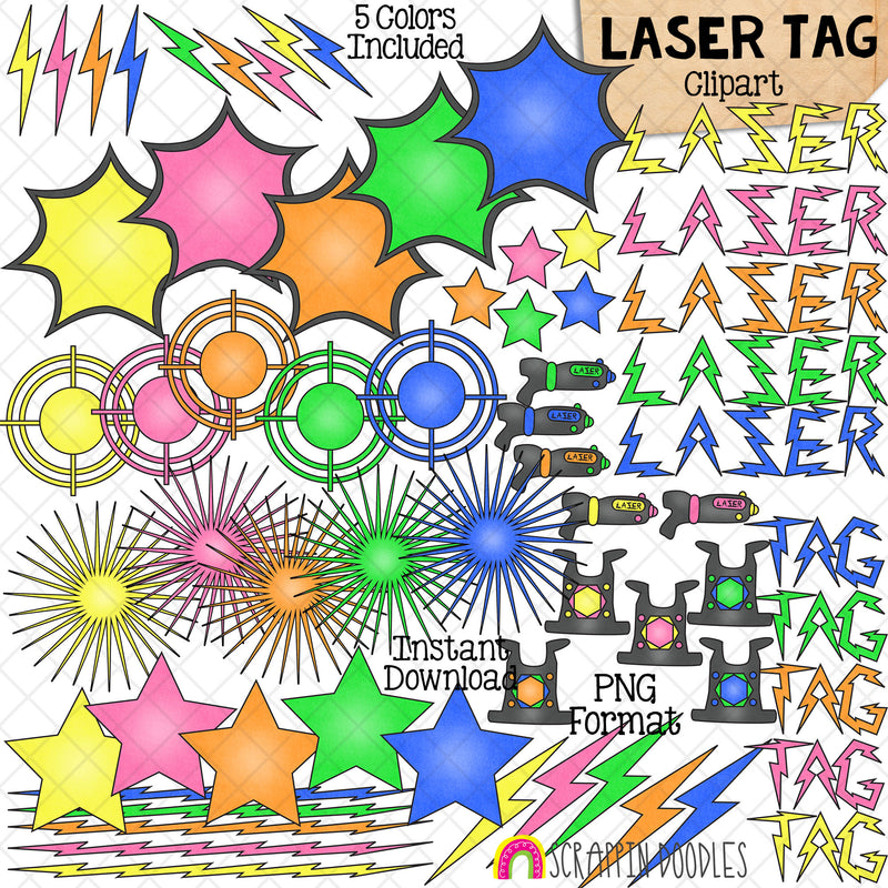 Laser Tag Clipart - Kids Playing Lazer Tag - Stick Figure Kids - Girls and Boys - Commercial Use PNG - Susie and Tommy