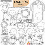 Laser Tag Clipart - Kids Playing Lazer Tag - Stick Figure Kids - Girls and Boys - Commercial Use PNG - Susie and Tommy
