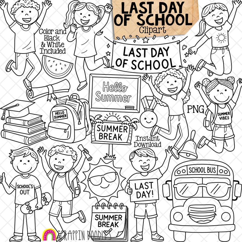 Last Day of School Clip Art - Summer Break - Students Celebrating - CU PNG Sublimation