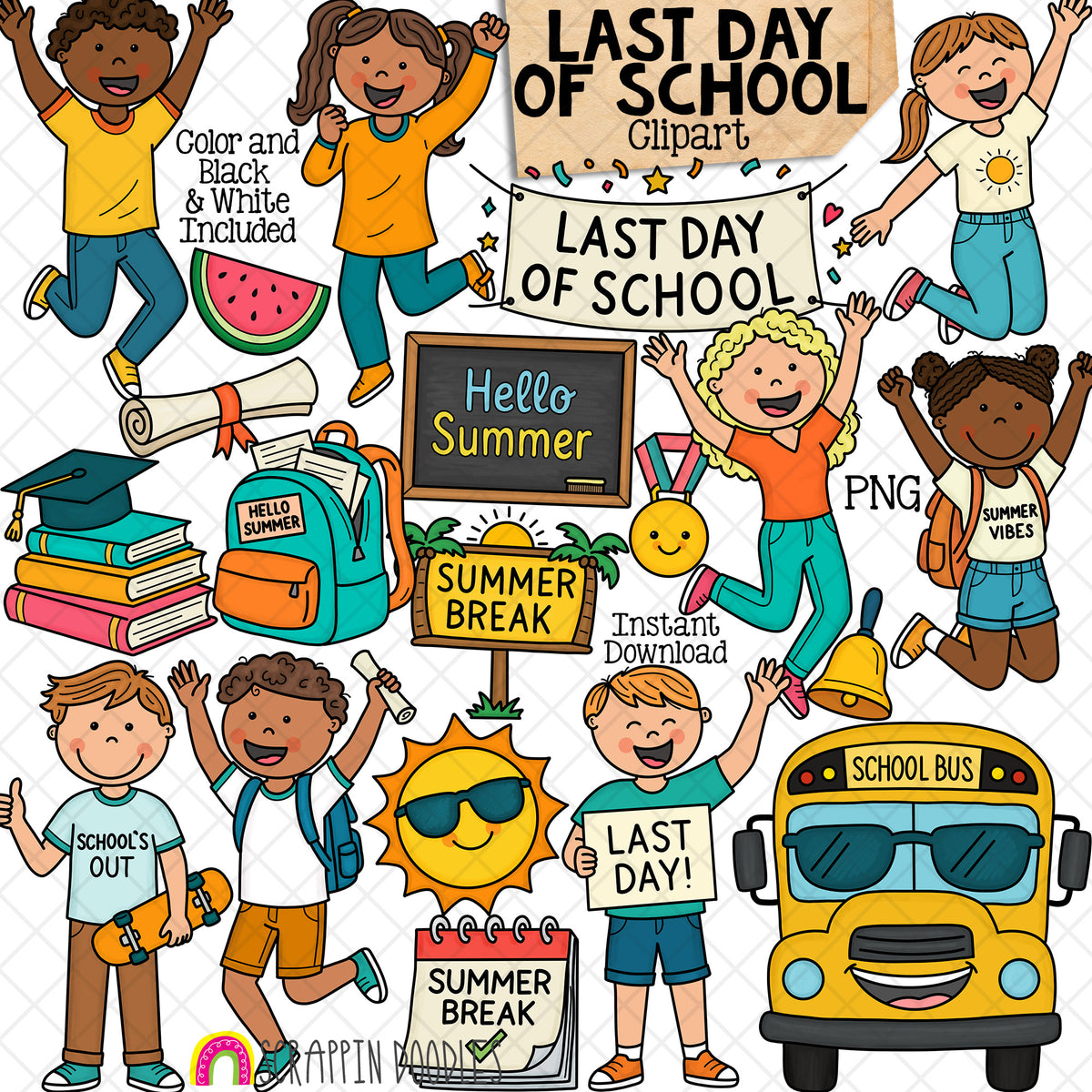 Last Day of School Clip Art - Summer Break - Students Celebrating - CU PNG Sublimation