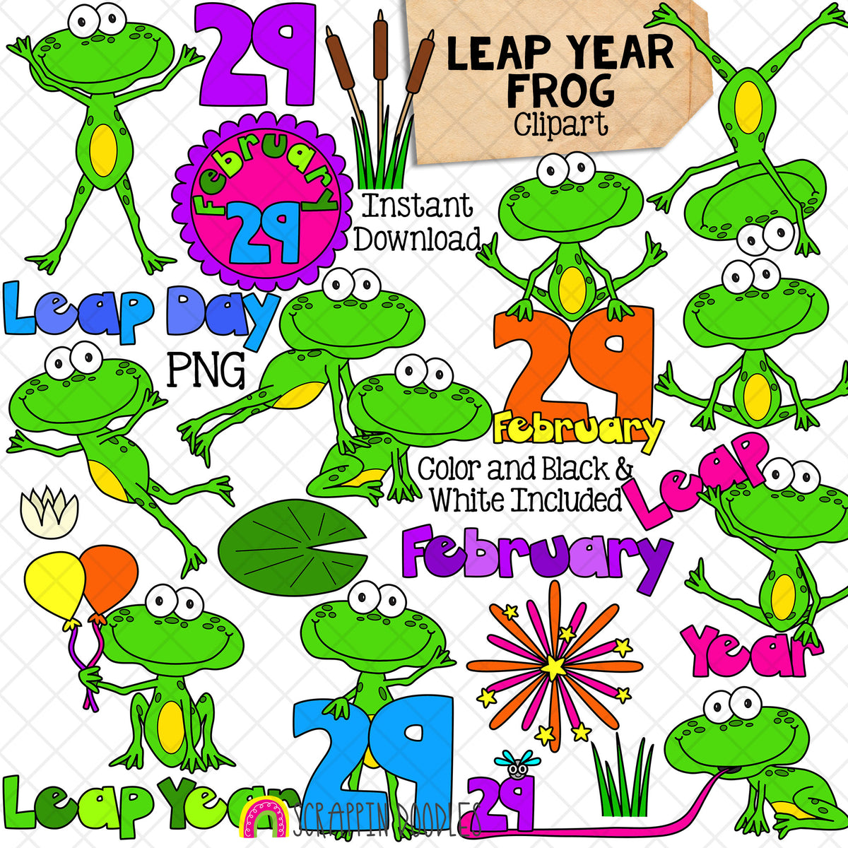 Leap Year Clip Art - Leap Day Frog Clipart - February 29th - Commercial Use PNG Sublimation