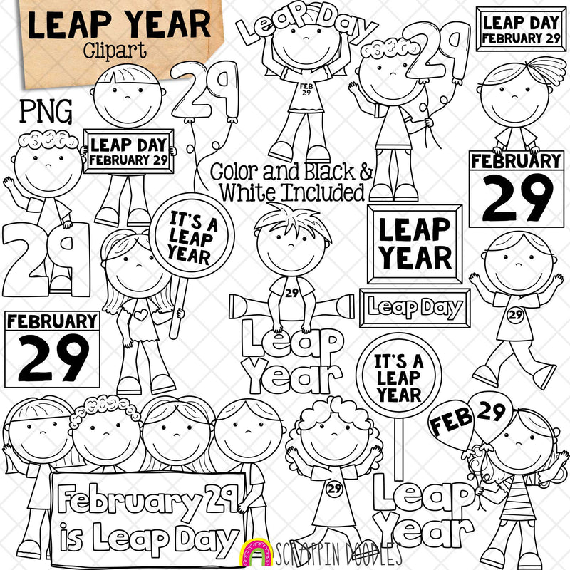 Leap Year Clip Art - Leap Day Kids Clipart - February 29th PNG - Commercial Use PNG Sublimation