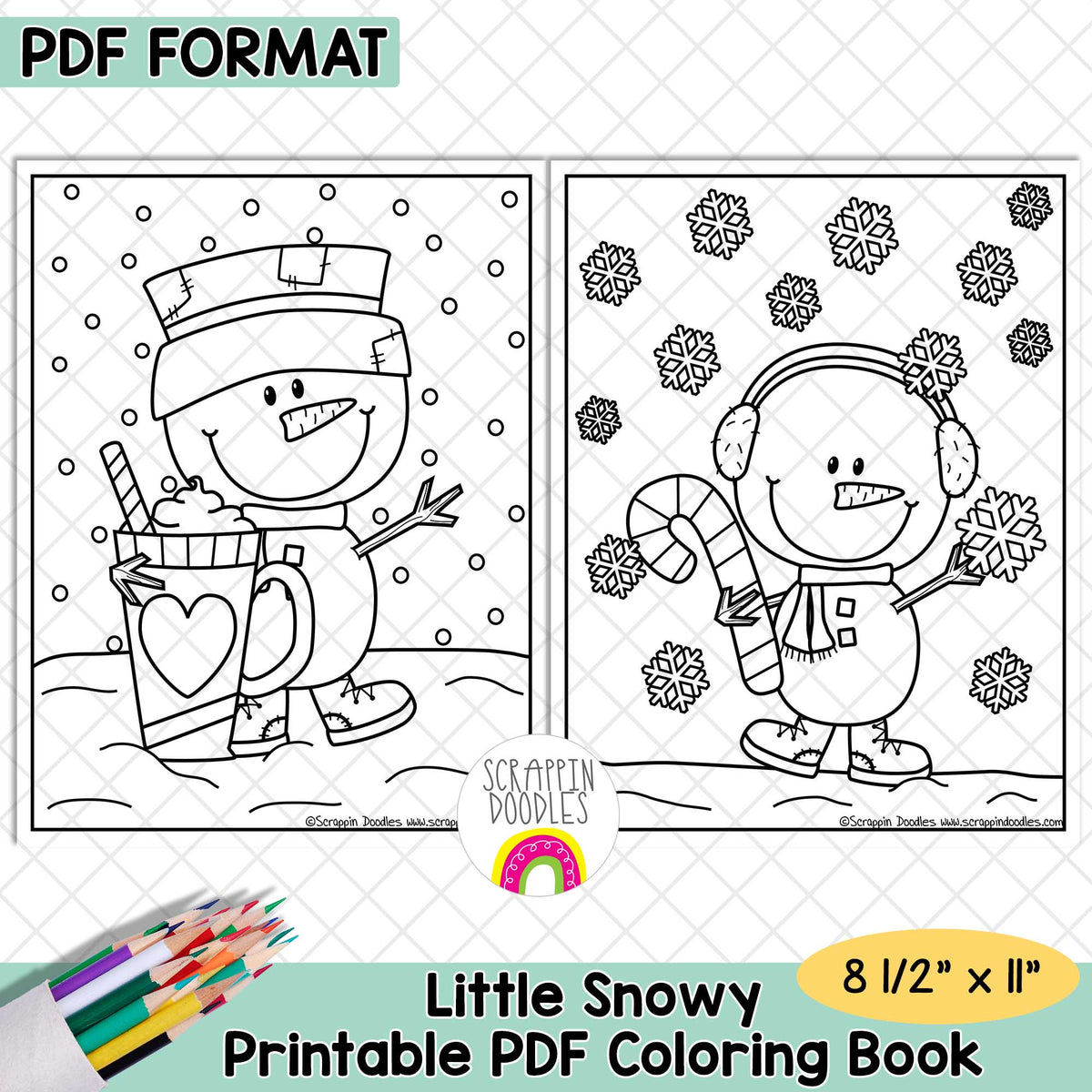 Little Snowy Coloring Book - Printable PDF - Winter Snowman - Adult Coloring Pages