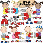 Magnet Boys and Girls Clipart - Kids Playing With Magnets - Commercial Use PNG - Susie and Tommy