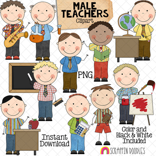Male Teachers Clip Art - Men Teaching - Science - Math - Music - Language Arts - Social Studies - Music - Phys Ed - CU PNG Graphics