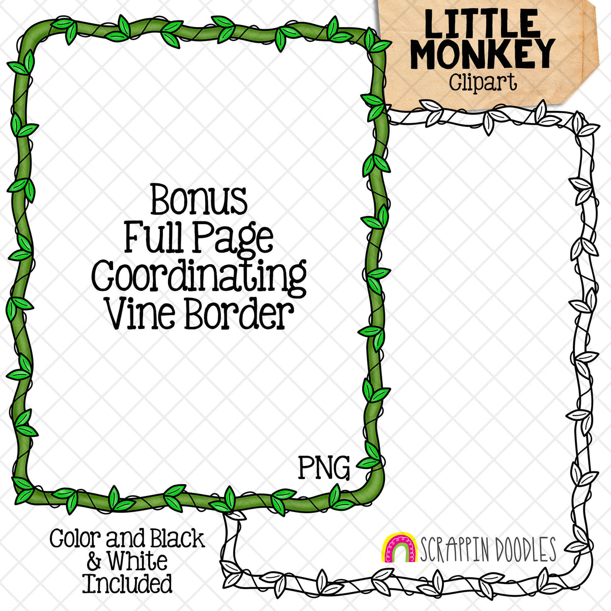 Monkey Clip Art - Cute Little Baby Monkeys - Jungle Animals - Banana - Sitting - Swinging - Vine Border - Commercial Use PNG Sublimation