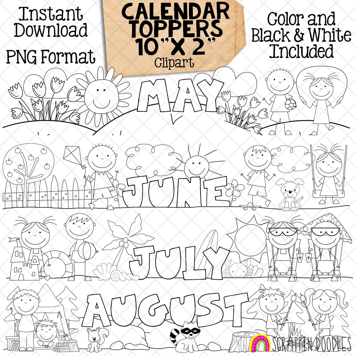 Monthly Calendar Toppers - January through December - Seasonal - Holidays - Bulletin Board - Headers - CU PNG - 