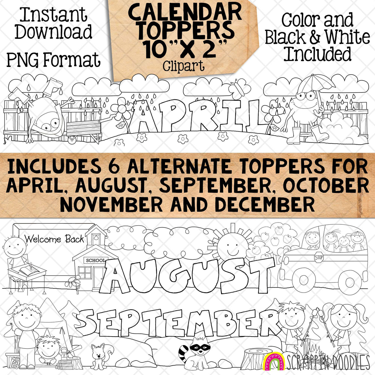 Monthly Calendar Toppers - January through December - Seasonal - Holidays - Bulletin Board - Headers - CU PNG - 