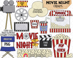 Movie Night Clip Art - Popcorn - Movie Theater - Directors Chair - Reel - Commercial Use PNG