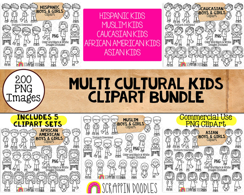 Multicultural Kids Clip Art Bundle