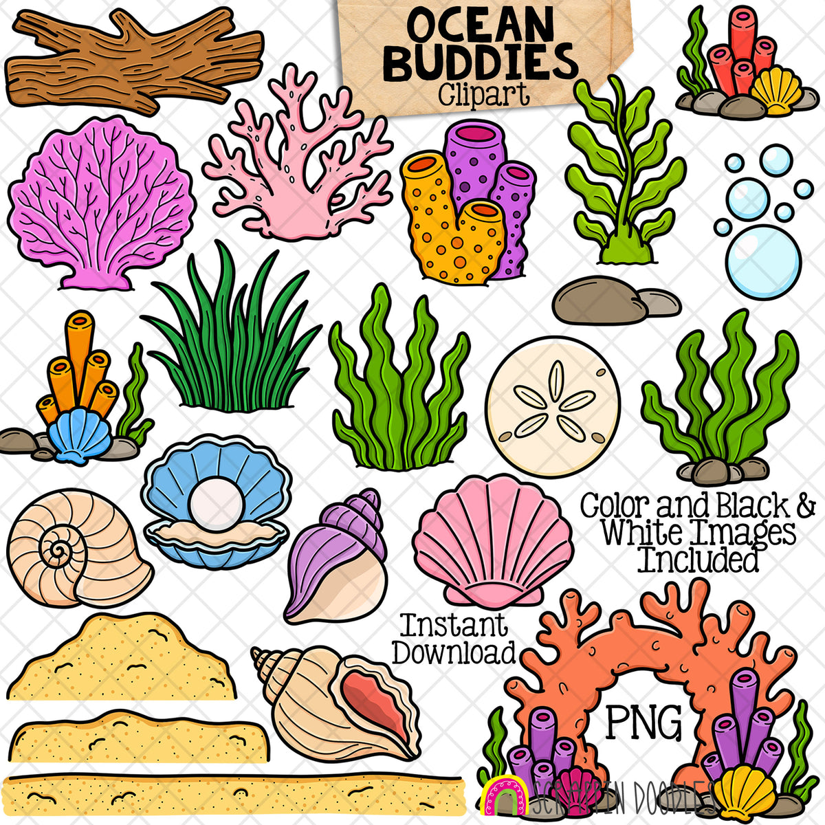 Ocean Buddies ClipArt - Sea Animals - Coral - Plants - Shells - Fish - Commercial Use PNG