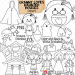 Granny Loves Haunted Houses Clip Art - Old Lady Swalloed a Ghost -Commercial Use PNG