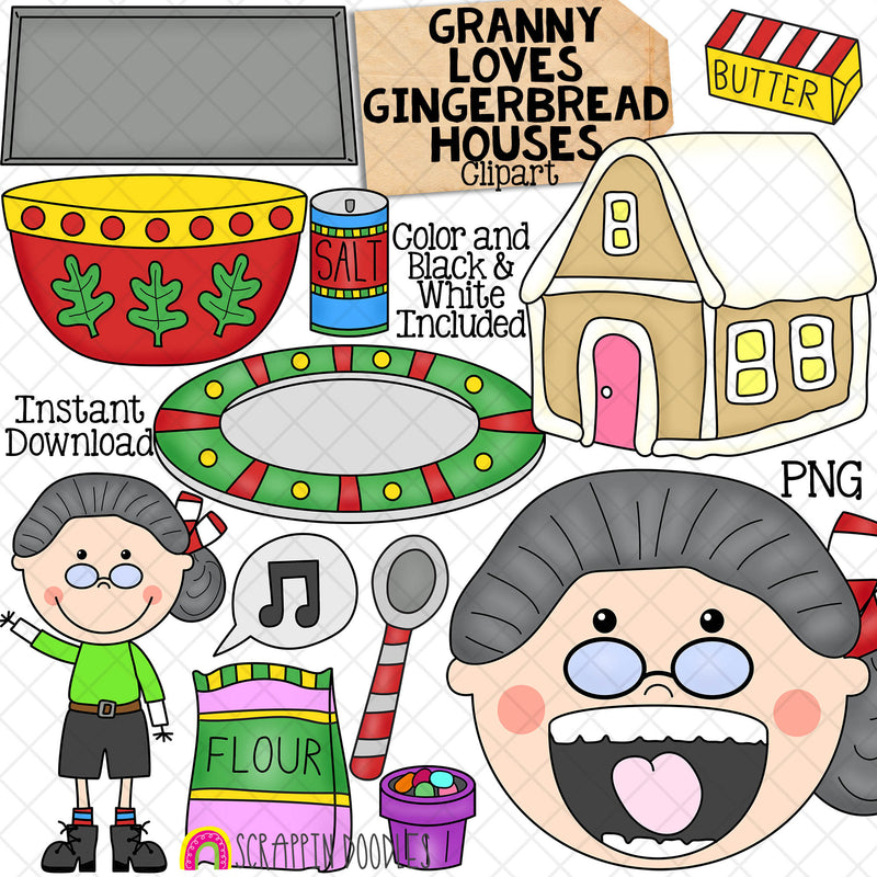 Granny Loves Gingerbread Houses Clip Art - Commercial Use PNG