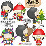 Christmas Penguin ClipArt - Winter Baby Penguin - Decorating Tree - Gift Giving - Seasonal Holiday Graphics - Commercial Use PNG