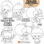 Christmas Penguin ClipArt - Winter Baby Penguin - Decorating Tree - Gift Giving - Seasonal Holiday Graphics - Commercial Use PNG