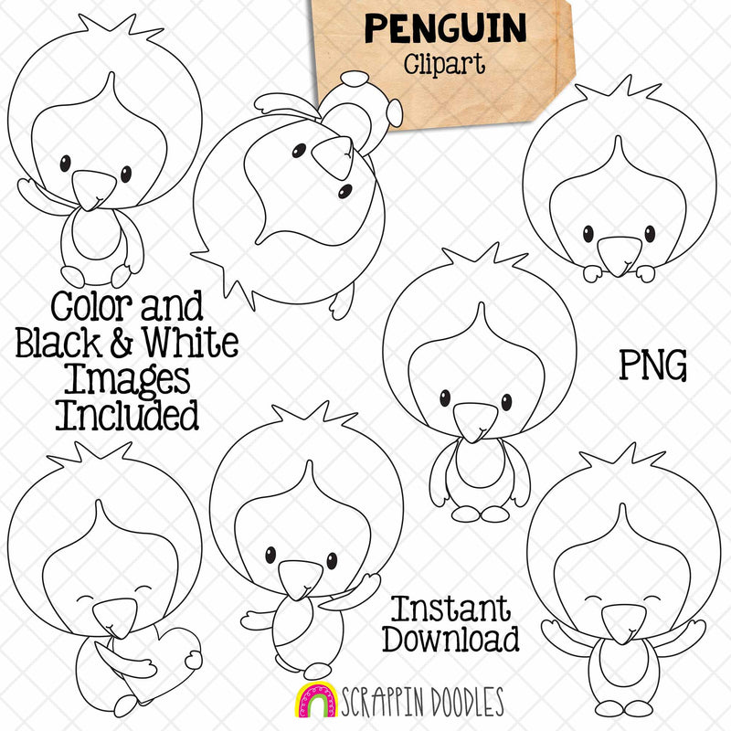 Penguin ClipArt - Winter Baby Penguin - Penguins Posing - Standing - Sitting - Hugging - Happy - Commercial Use PNG