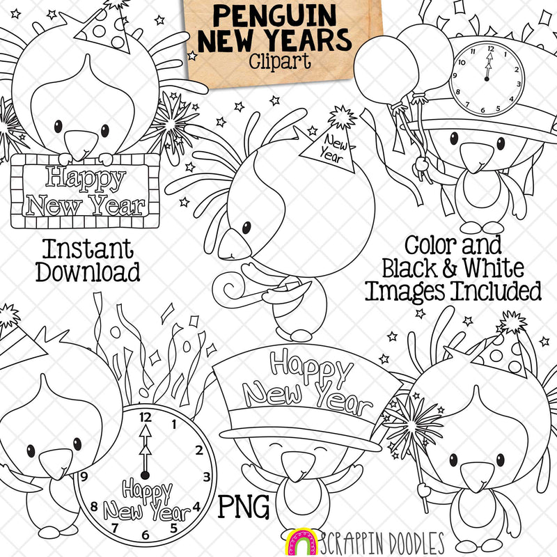 Penguin New Year ClipArt - Winter Baby Penguin - Penguins Celebrating New Years Eve - Penguins Posing - Standing - Sitting - Hugging - Happy - Commercial Use PNG