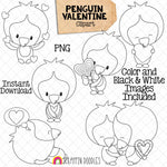 Penguin Valentine ClipArt - Penguins in Love - Winter Baby Penguin - Penguins Posing - Commercial Use PNG