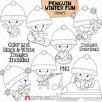 Penguin ClipArt - Winter Sports Penguins - Snowmobiling - Ice Fishing - Sledding - Winter Baby Penguin - Commercial Use PN