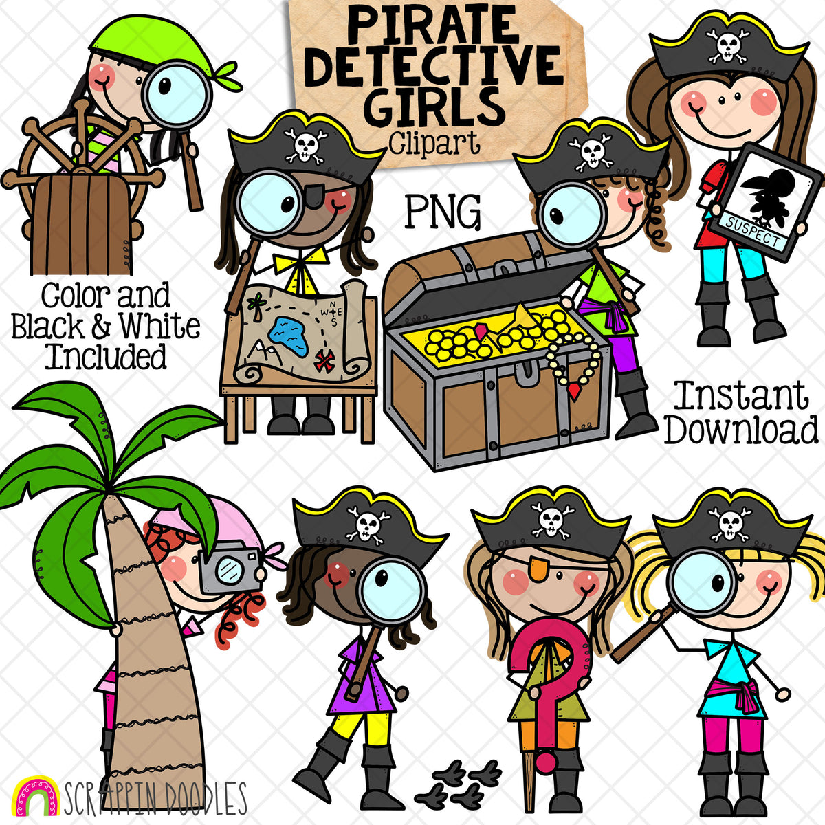 Pirate Detective ClipArt - Doodle Girls Clip Art - Kids - Detectives ...