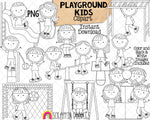 Playground Clip Art - Kids Playing - Hop Scotch - Tether Ball - Hand Drawn PNG 