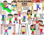 Playground Clip Art - Kids Playing - Hop Scotch - Tether Ball - Hand Drawn PNG 