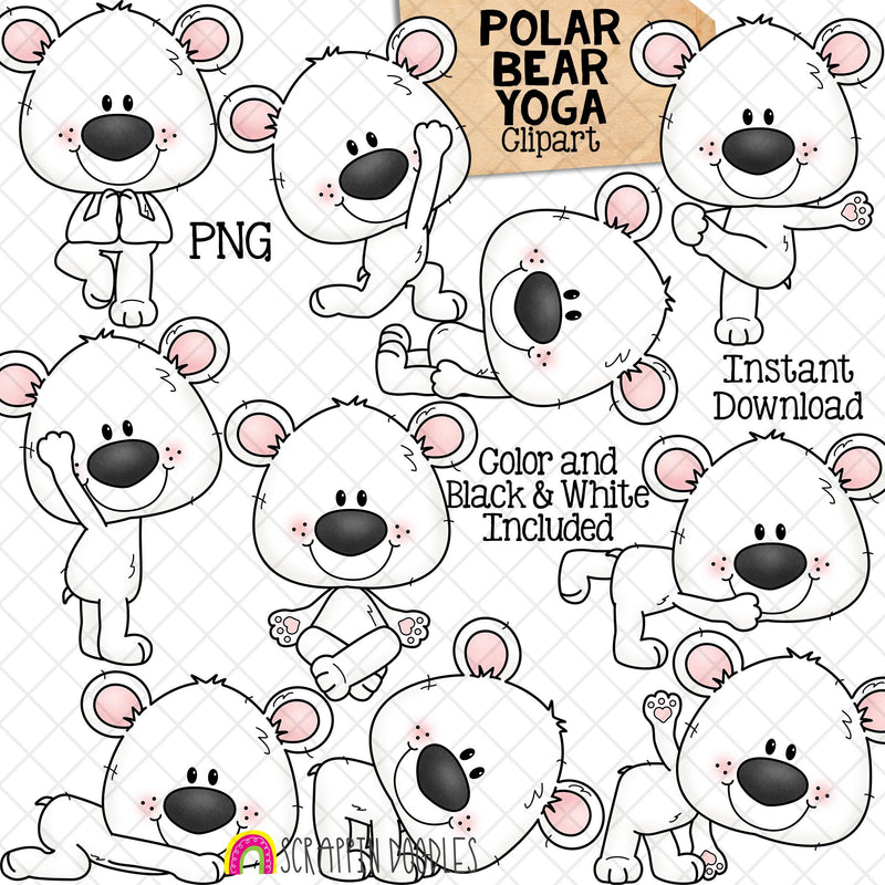 Polar Bear Yoga Clip Art - Stretching Clipart - Polar Bears Doing Yoga Poses - Commercial Use PNG Sublimation