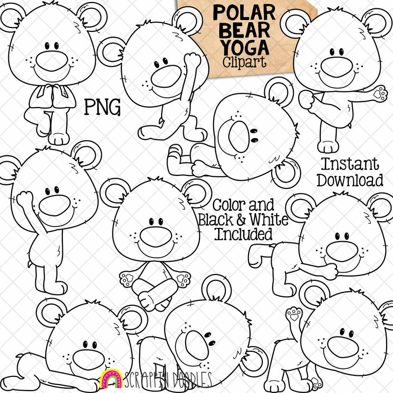 Polar Bear Yoga Clip Art - Stretching Clipart - Polar Bears Doing Yoga Poses - Commercial Use PNG Sublimation