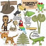 Rainforest Animal ClipArt - Sloth - Jaguar - Toucan - Tree Frog - Iguana - CU PNG
