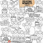 Monkey Clip Art - Monkeys Reading Books - Jungle Animals - School - Learning to Read - Commercial Use PNG Sublimation
