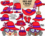 Red Hat Ladies Clip Art - Red Hat Society Graphics- Commercial Use PNG