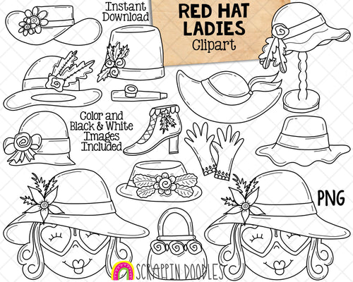 Red Hat Ladies Clip Art - Red Hat Society Graphics- Commercial Use PNG