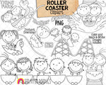 Roller Coaster ClipArt - Kids Riding Roller Coasters - Theme Park - Commercial Use PNG