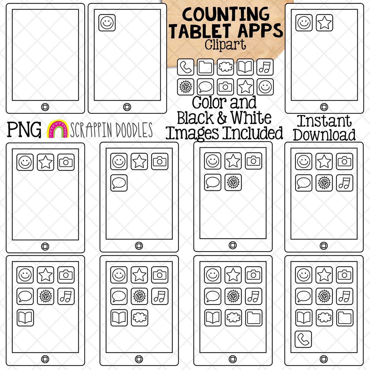 Counting Tablet Apps ClipArt - School Counting - Tablet Applications - Seasonal Math Graphics - Commercial Use PNG