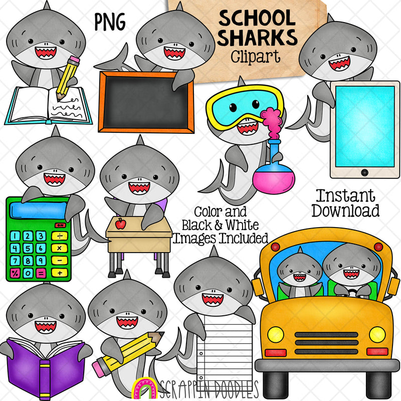 Shark Clip Art Bundle - Grey Shark Clipart - Baby Shark