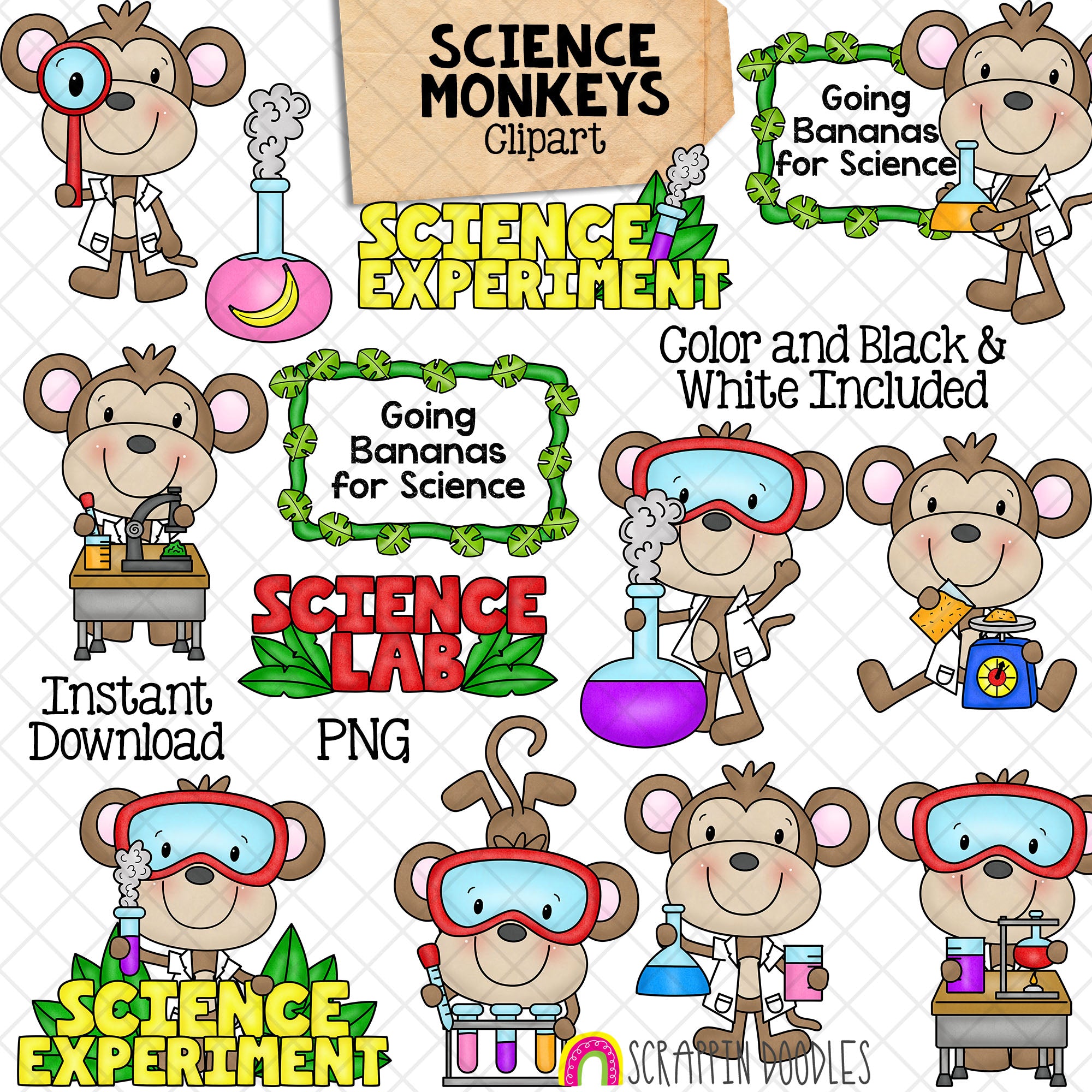 School Monkey ClipArt Bundle - Reading - Writing - Math - Science ...
