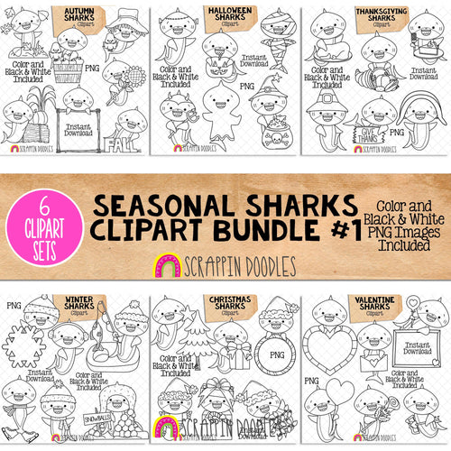 Seasonal Shark Clip Art Bundle - Grey Shark Clipart - Baby Shark