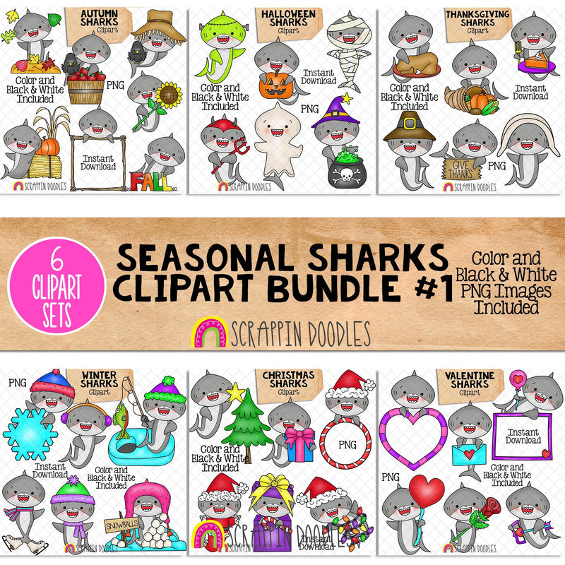 Seasonal Shark Clip Art Bundle - Grey Shark Clipart - Baby Shark