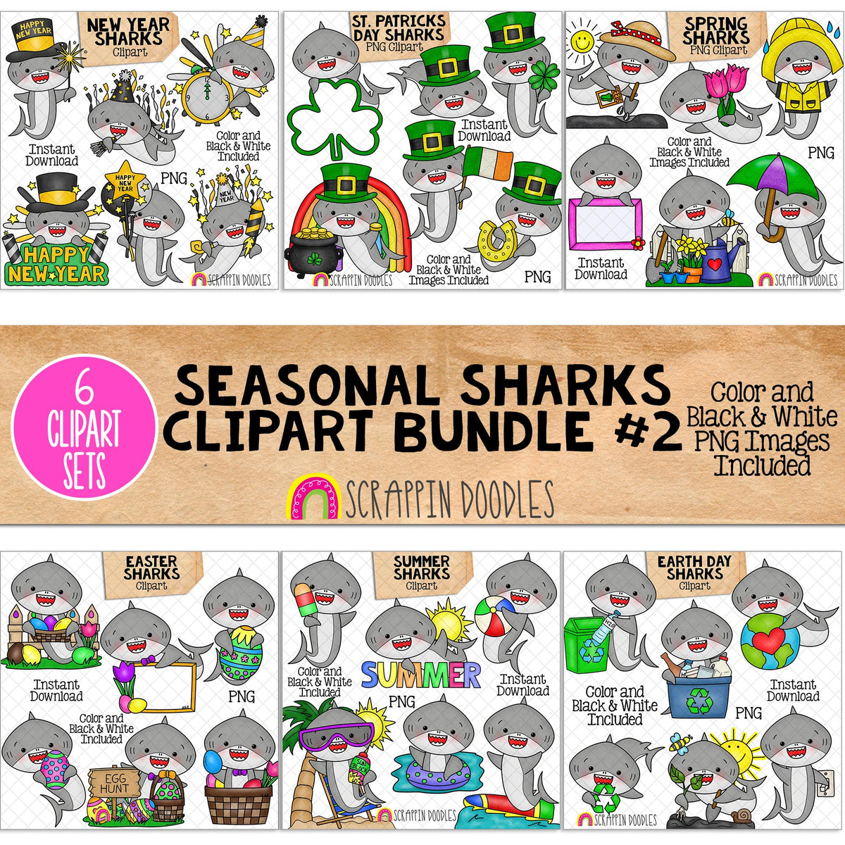 Seasonal Shark Clip Art Bundle 2 - Grey Shark Clipart - Baby Shark
