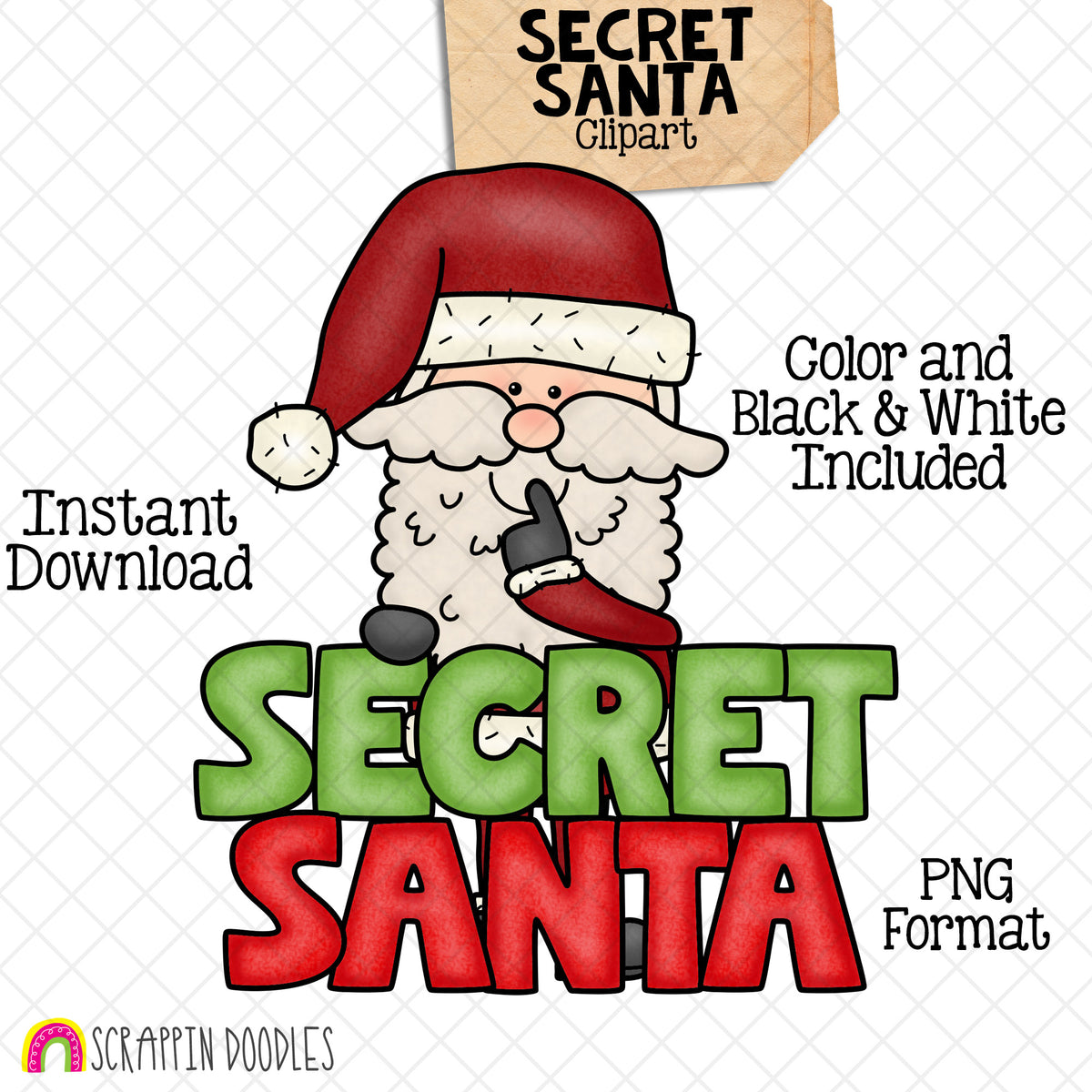 Secret Santa Claus ClipArt - Santa Poses Clip Art - Christmas - Gift Giving - Instant Download - Hand Drawn - CU - Sublimation PNG