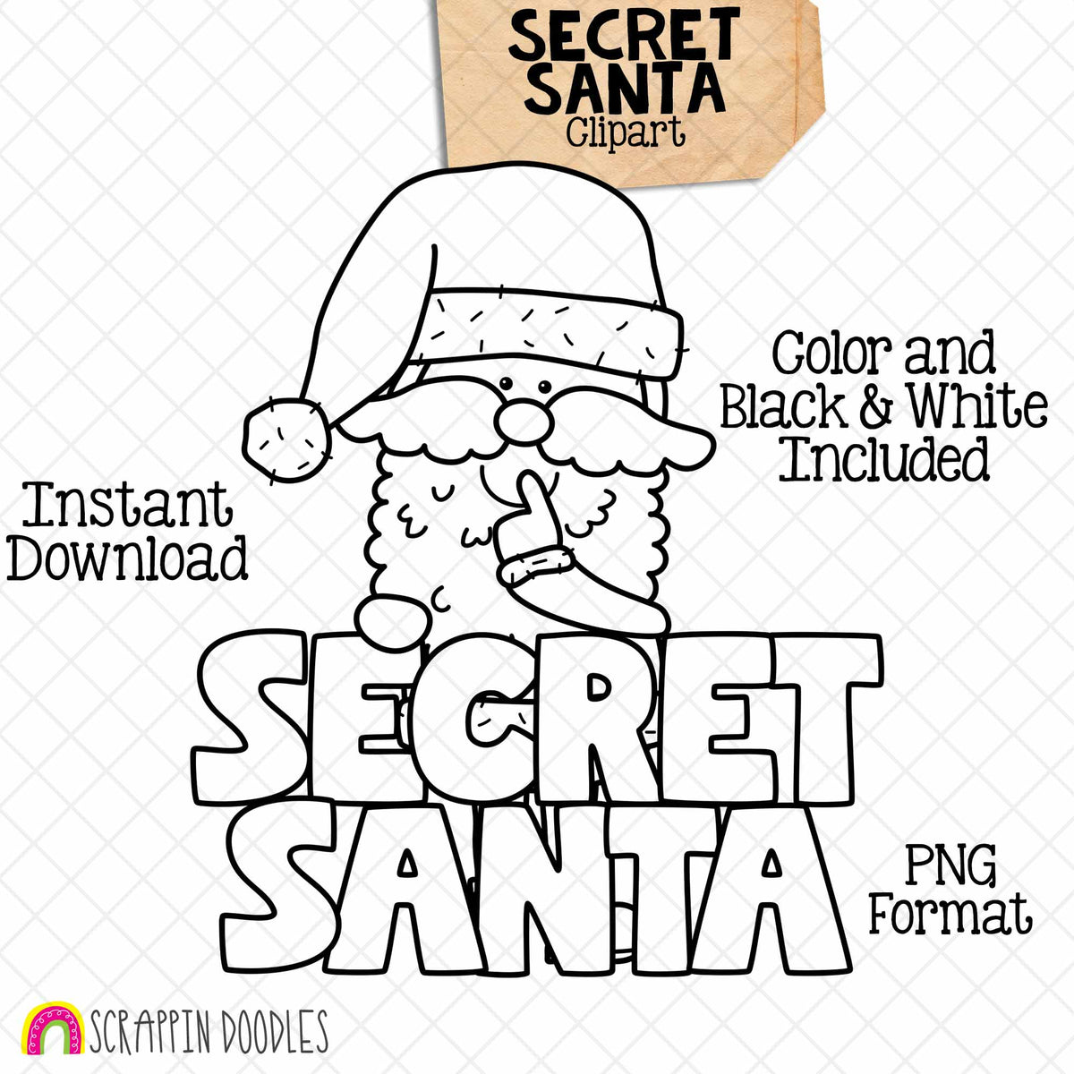 Secret Santa Claus ClipArt - Santa Poses Clip Art - Christmas - Gift Giving - Instant Download - Hand Drawn - CU - Sublimation PNG