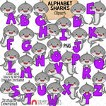 Shark Alphabet Clip Art - Grey Shark Clipart - Sharks Holding Letters - Commercial Use PNG Sublimation